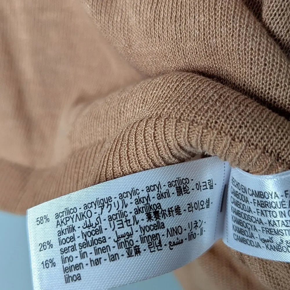 ZARA Tan Linen Blend Boxy Short Sleeve Bandage Wrap Crop Short Sleeve T Shirt S